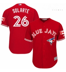 Mens Majestic Toronto Blue Jays 26 Yangervis Solarte Replica Scarlet Alternate Cool Base MLB Jersey 