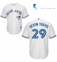 Mens Majestic Toronto Blue Jays 29 Devon Travis Replica White Home MLB Jersey