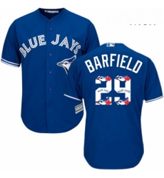 Mens Majestic Toronto Blue Jays 29 Jesse Barfield Authentic Blue Team Logo Fashion MLB Jersey 