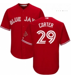Mens Majestic Toronto Blue Jays 29 Joe Carter Replica Scarlet Alternate Cool Base MLB Jersey