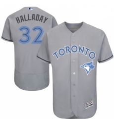 Mens Majestic Toronto Blue Jays 32 Roy Halladay Authentic Gray 2016 Fathers Day Fashion Flex Base MLB Jersey