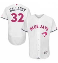 Mens Majestic Toronto Blue Jays 32 Roy Halladay Authentic White 2016 Mothers Day Fashion Flex Base MLB Jersey
