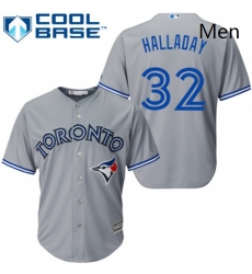 Mens Majestic Toronto Blue Jays 32 Roy Halladay Replica Grey Road MLB Jersey