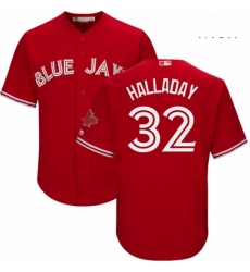 Mens Majestic Toronto Blue Jays 32 Roy Halladay Replica Scarlet Alternate Cool Base MLB Jersey