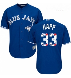 Mens Majestic Toronto Blue Jays 33 JA Happ Authentic Blue Team Logo Fashion MLB Jersey