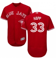 Mens Majestic Toronto Blue Jays 33 JA Happ Scarlet Flexbase Authentic Collection Alternate MLB Jersey