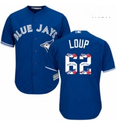 Mens Majestic Toronto Blue Jays 62 Aaron Loup Authentic Blue Team Logo Fashion MLB Jersey 