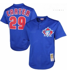 Mens Mitchell and Ness 1997 Toronto Blue Jays 29 Joe Carter Authentic Blue Throwback MLB Jersey