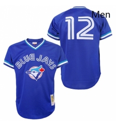 Mens Mitchell and Ness Toronto Blue Jays 12 Roberto Alomar Authentic Blue 1993 Throwback MLB Jersey