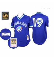 Mens Mitchell and Ness Toronto Blue Jays 19 Paul Molitor Authentic Blue Throwback MLB Jersey