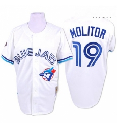 Mens Mitchell and Ness Toronto Blue Jays 19 Paul Molitor Authentic White Throwback MLB Jersey