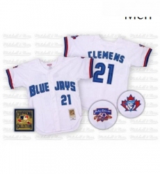 Mens Mitchell and Ness Toronto Blue Jays 21 Roger Clemens Authentic White Throwback MLB Jersey