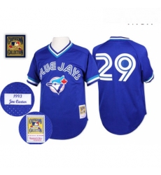 Mens Mitchell and Ness Toronto Blue Jays 29 Joe Carter Authentic Blue Throwback MLB Jersey