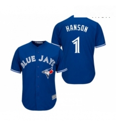 Mens Toronto Blue Jays 1 Alen Hanson Replica Blue Alternate Baseball Jersey 