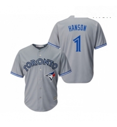 Mens Toronto Blue Jays 1 Alen Hanson Replica Grey Road Baseball Jersey 