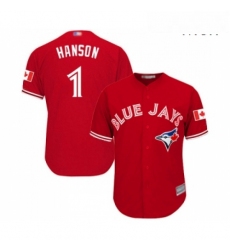 Mens Toronto Blue Jays 1 Alen Hanson Replica Scarlet Alternate Cool Base Baseball Jersey 