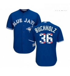 Mens Toronto Blue Jays 36 Clay Buchholz Authentic Blue Team Logo Fashion Baseball Jersey 