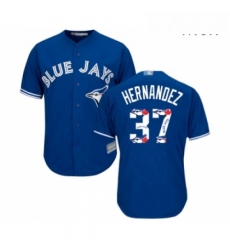 Mens Toronto Blue Jays 37 Teoscar Hernandez Authentic Blue Team Logo Fashion Baseball Jersey 