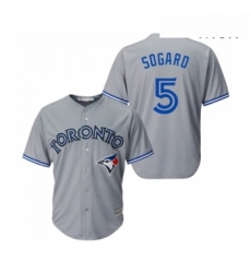 Mens Toronto Blue Jays 5 Eric Sogard Replica Grey Road Baseball Jersey 
