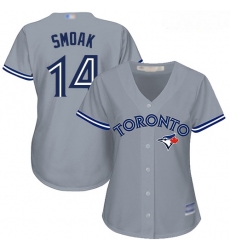 Blue Jays #14 Justin Smoak Grey Road Women Stitched Baseball Jersey