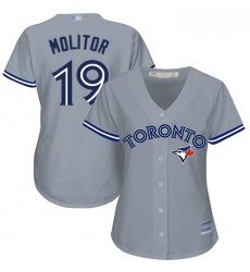 Blue Jays #19 Paul Molitor Grey Road Women Stitched Baseball Jersey