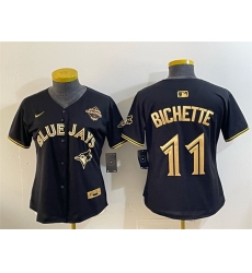 Women Toronto Blue Jays 11 Bo Bichette Black Gold 2025 American League Champions Limited Stitched Baseball Jersey 