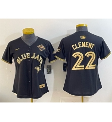 Women Toronto Blue Jays 22 Ernie Clement Black Gold 2025 American League Champions Limited Stitched Baseball Jersey 