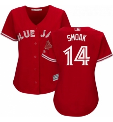 Womens Majestic Toronto Blue Jays 14 Justin Smoak Authentic Scarlet Alternate MLB Jersey