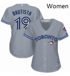 Womens Majestic Toronto Blue Jays 19 Jose Bautista Authentic Grey Road MLB Jersey