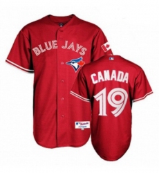 Womens Majestic Toronto Blue Jays 19 Jose Bautista Authentic Red Canada Day MLB Jersey