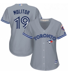 Womens Majestic Toronto Blue Jays 19 Paul Molitor Authentic Grey Road MLB Jersey