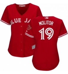 Womens Majestic Toronto Blue Jays 19 Paul Molitor Authentic Scarlet Alternate MLB Jersey