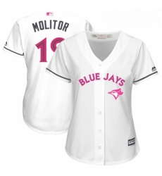 Womens Majestic Toronto Blue Jays 19 Paul Molitor Authentic White Mothers Day Cool Base MLB Jersey