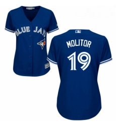 Womens Majestic Toronto Blue Jays 19 Paul Molitor Replica Blue Alternate MLB Jersey
