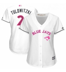 Womens Majestic Toronto Blue Jays 2 Troy Tulowitzki Authentic White Mothers Day Cool Base MLB Jersey