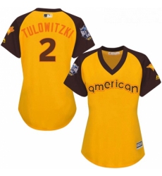 Womens Majestic Toronto Blue Jays 2 Troy Tulowitzki Authentic Yellow 2016 All Star American League BP Cool Base MLB Jersey