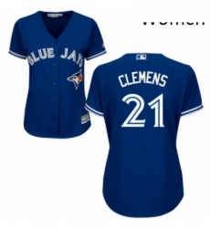 Womens Majestic Toronto Blue Jays 21 Roger Clemens Replica Blue Alternate MLB Jersey