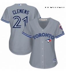 Womens Majestic Toronto Blue Jays 21 Roger Clemens Replica Grey Road MLB Jersey