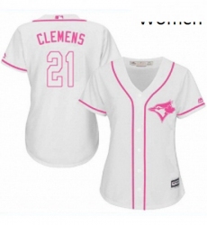 Womens Majestic Toronto Blue Jays 21 Roger Clemens Replica White Fashion Cool Base MLB Jersey