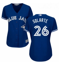 Womens Majestic Toronto Blue Jays 26 Yangervis Solarte Authentic Blue Alternate MLB Jersey 