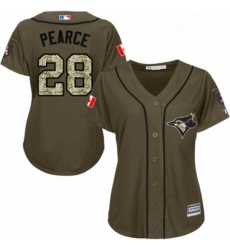 Womens Majestic Toronto Blue Jays 28 Steve Pearce Authentic Green Salute to Service MLB Jersey 