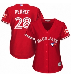 Womens Majestic Toronto Blue Jays 28 Steve Pearce Replica Scarlet Alternate MLB Jersey 