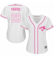 Womens Majestic Toronto Blue Jays 29 Devon Travis Replica White Fashion Cool Base MLB Jersey