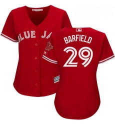 Womens Majestic Toronto Blue Jays 29 Jesse Barfield Replica Scarlet Alternate MLB Jersey 