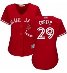 Womens Majestic Toronto Blue Jays 29 Joe Carter Authentic Scarlet Alternate MLB Jersey