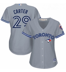 Womens Majestic Toronto Blue Jays 29 Joe Carter Replica Grey Road MLB Jersey