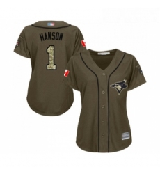 Womens Toronto Blue Jays 1 Alen Hanson Authentic Green Salute to Service Baseball Jersey 