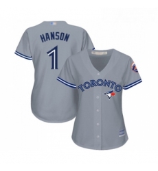 Womens Toronto Blue Jays 1 Alen Hanson Replica Grey Road Baseball Jersey 