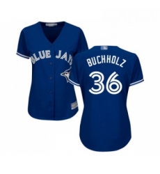 Womens Toronto Blue Jays 36 Clay Buchholz Replica Blue Alternate Baseball Jersey 