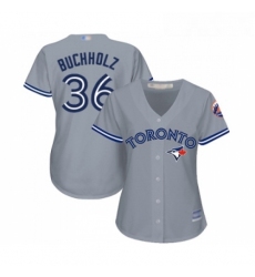 Womens Toronto Blue Jays 36 Clay Buchholz Replica Grey Road Baseball Jersey 